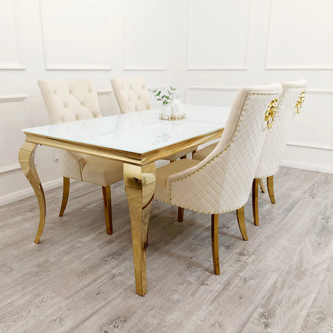 Louis Dining Table Gold with Glass Top