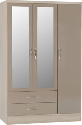 Nevada 3 Door 2 Drawer Mirrored Wardrobe Gloss