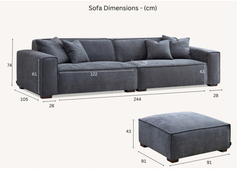 Aluxo Dakota 4 seater with Chaise in Midnight Boucle