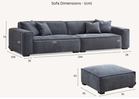 Aluxo Dakota 4 seater with Chaise in Charcoal Boucle