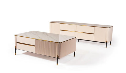 Bella Ribbed Furniture Range - White & Gold