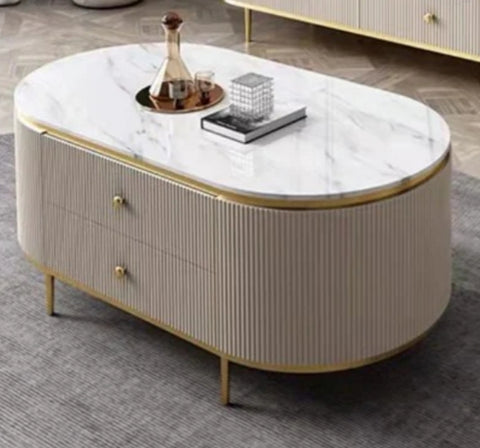 Cleo Ribbed Furniture Range - White & Gold