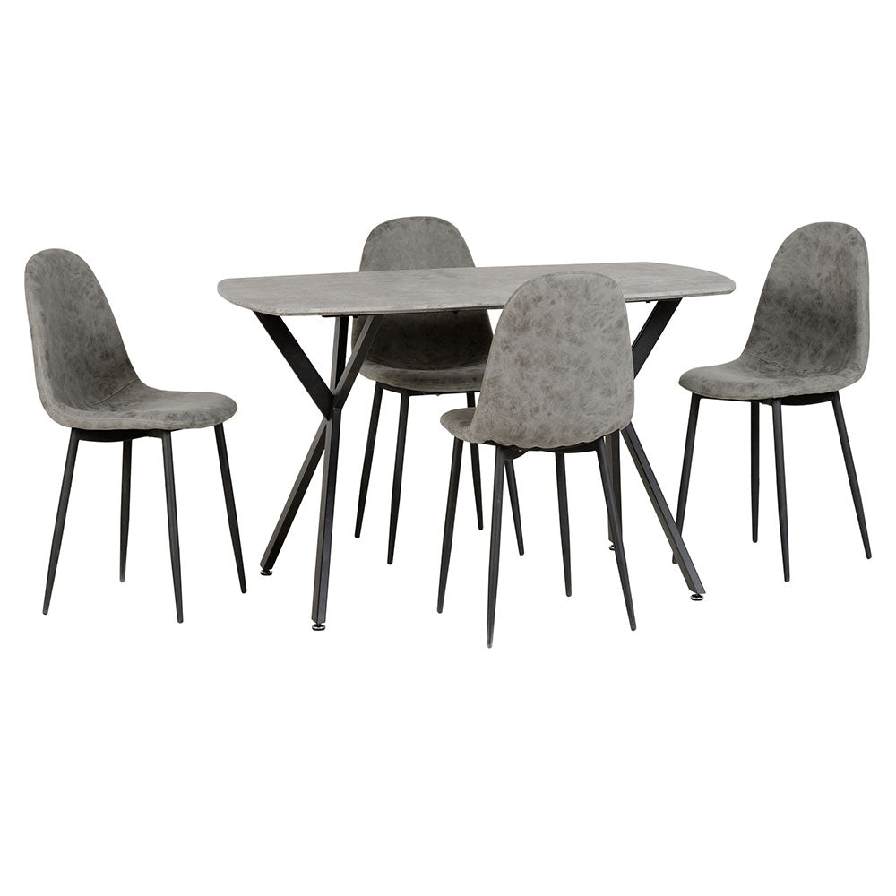 Athens Rectangular Dining Set Concrete Effect With 4 Chairs