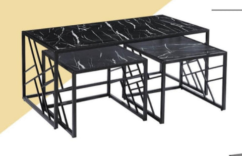 OVAL 2+1 COFFEE WITH SIDE TABLES (Black Frame)