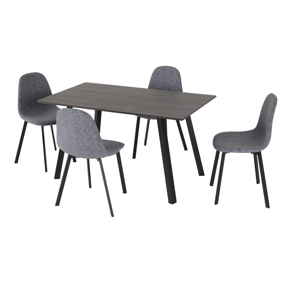 Berlin Dining Set Black Wood Dark Grey Fabric With 4 Chairs