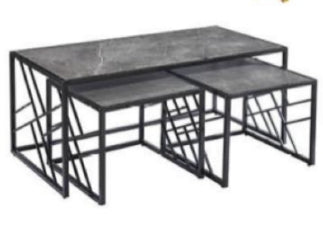 OVAL 2+1 COFFEE WITH SIDE TABLES (Black Frame)