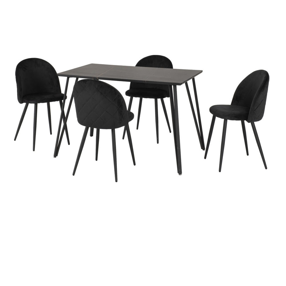 Marlow Dining Set Black Marble Effect With 4 Chairs