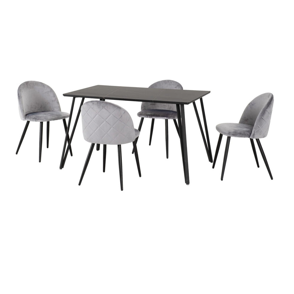 Marlow Dining Set Black Marble Effect With 4 Chairs