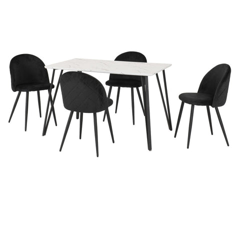 Marlow Dining Set White Marble Effect With 4 Chairs