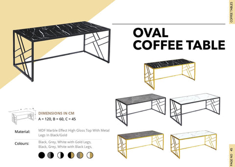 OVAL COFFEE TABLE black frame