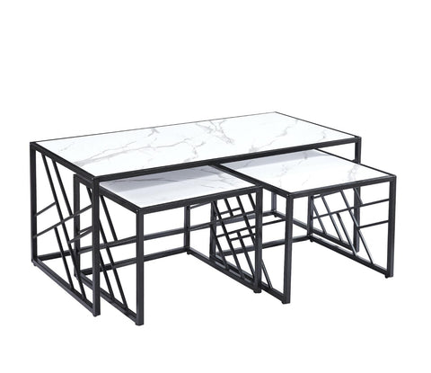 OVAL 2+1 COFFEE WITH SIDE TABLES (Black Frame)