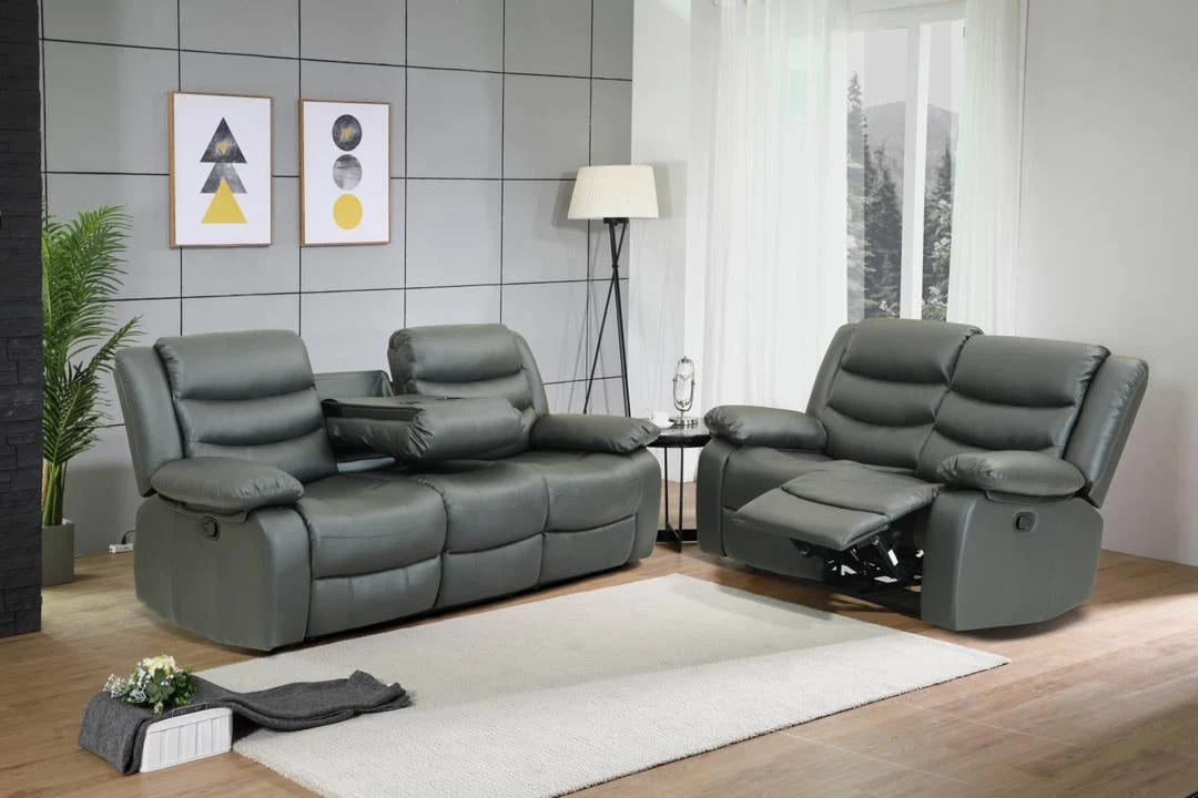 Toby Reclining Sofa With Cupholder Grey