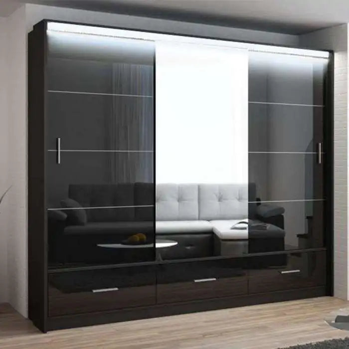 Marissa Black Gloss Slider Wardrobe 255 cm