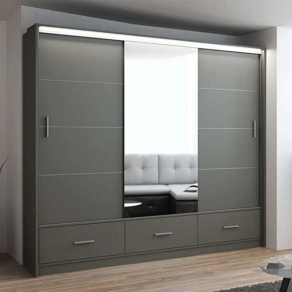 Marissa Slider Grey Wardrobe 255cm