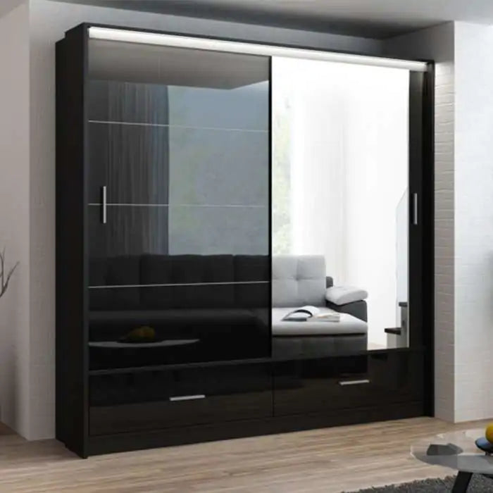 Marissa Black Gloss Slider Wardrobe 208 cm
