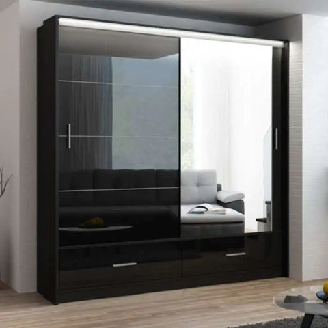 Marissa Black Gloss Slider Wardrobe 208 cm