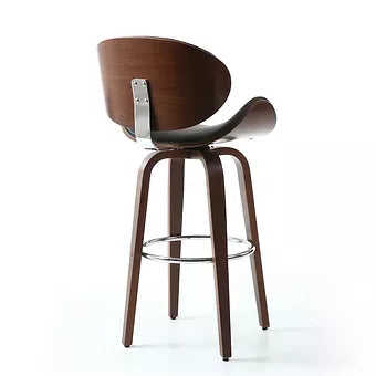 BACHELOR WALNUT LEATHER EFFECT BLACK BAR CHAIR