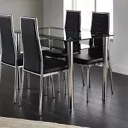 Andora Dining Set with 4 Chairs Chrome & Black