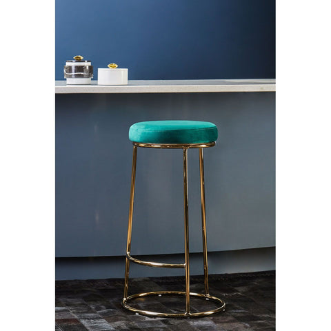 MANHATTAN GREEN VELVET TALL BAR STOOL 75cm High