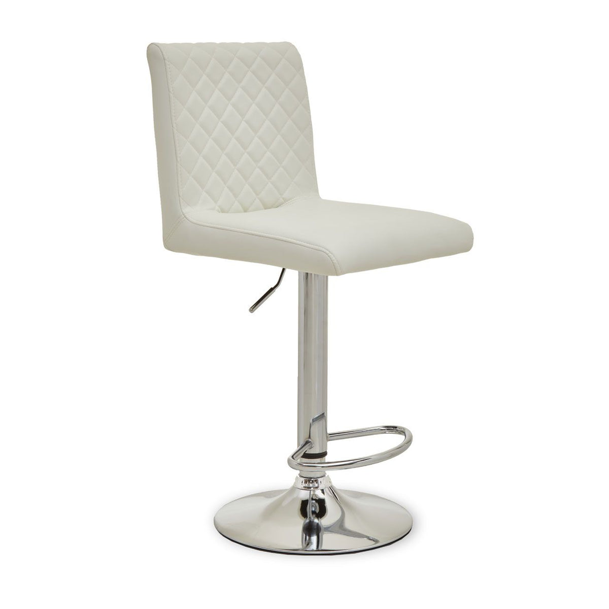 BAINA WHITE AND CHROME BAR STOOL WITH ROUND BASE