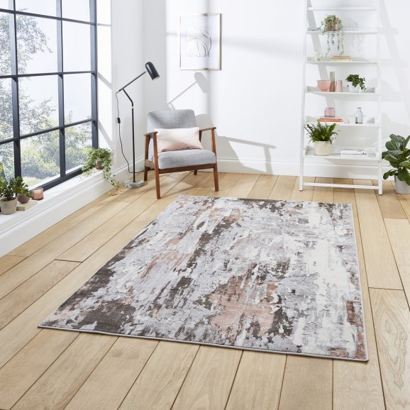 Apollo GR580 Modern Abstract Distressed Rugs in Grey/Rose