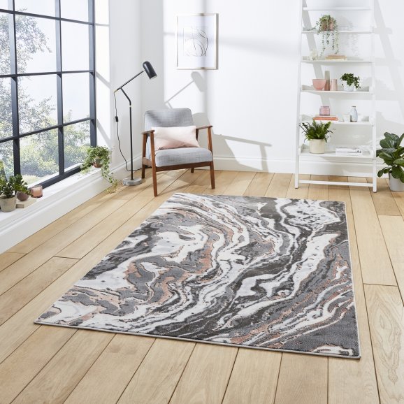 Apollo GR584 Modern Abstract Distressed Rugs in Grey/Rose