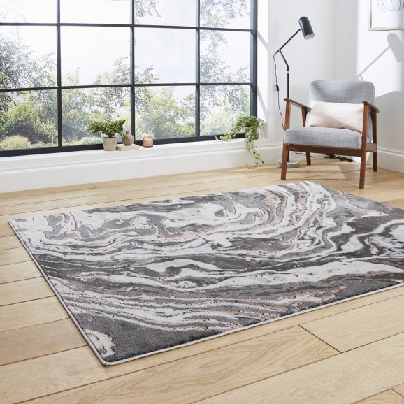 Apollo GR584 Modern Abstract Distressed Rugs in Grey/Rose
