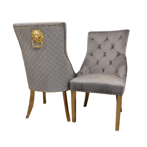 Bentley Gold Dining Chair with Lion Knocker & Quilted Back