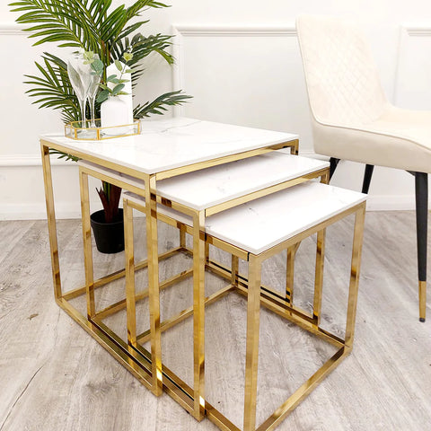 White and gold shop nest of tables