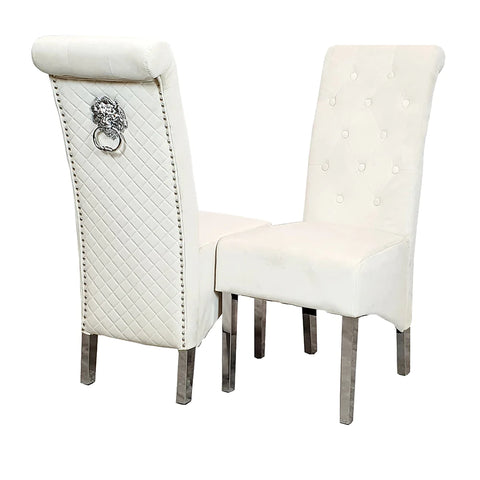 Emma Dining Chair ALL COLOURS with Lion Knocker & Quilted Back