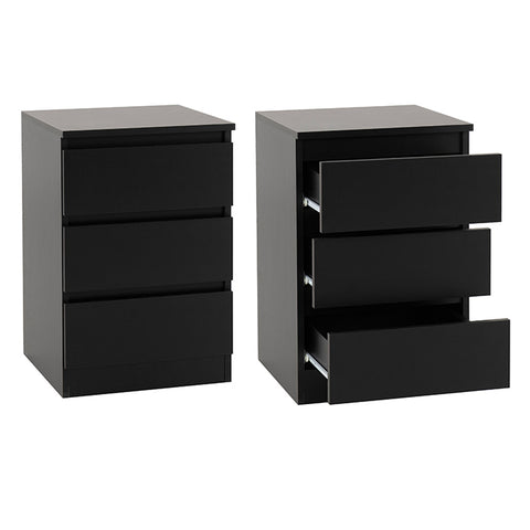 Malvern 3 Drawer Bedside Black
