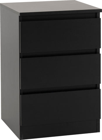 Malvern 3 Drawer Bedside Black