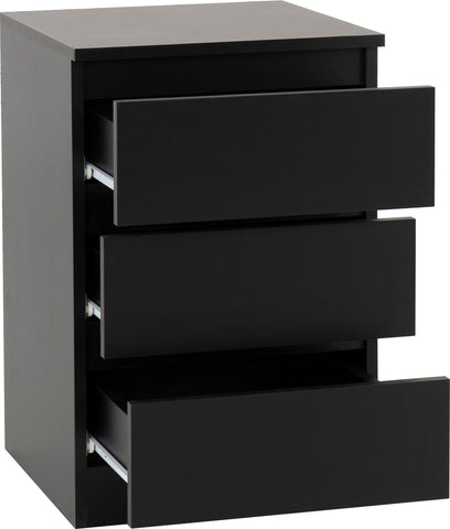 Malvern 3 Drawer Bedside Black