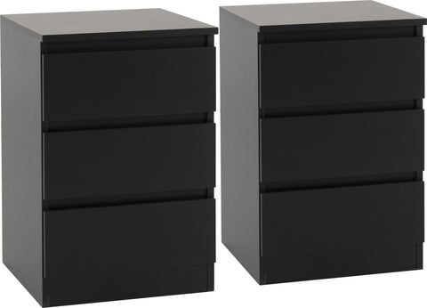 Malvern 3 Drawer Bedside Black SET OF 2