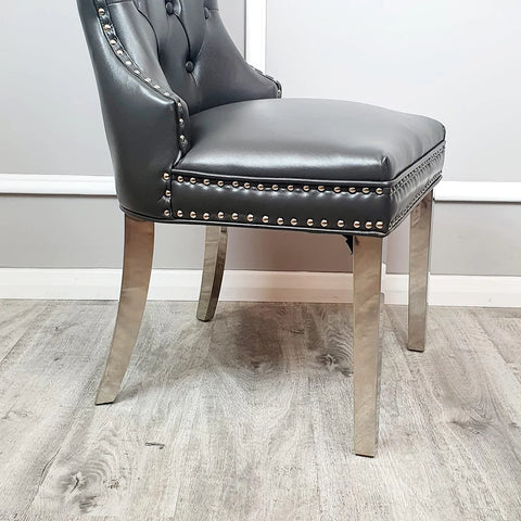 Mayfair Leather Dining Chairs Plain Back/Square Knocker
