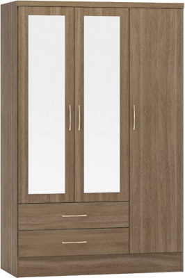 Nevada 3 Door 2 Drawer Mirrored Wardrobe Wood