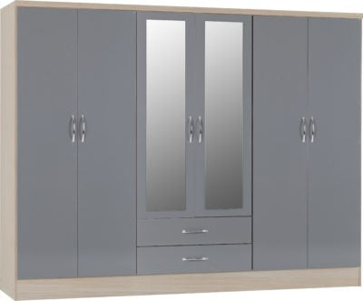 Nevada 6 Door 2 Drawer Mirrored Wardrobe Gloss