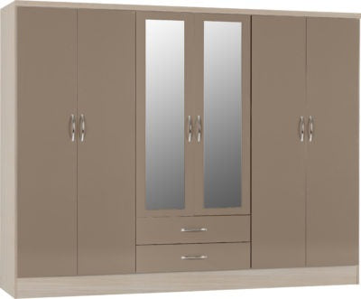 Nevada 6 Door 2 Drawer Mirrored Wardrobe Gloss