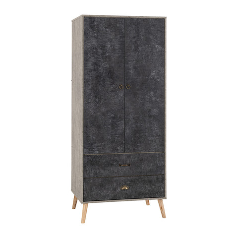 Nordic 2 Door 2 Drawer Wardrobe Concrete Effect/Charcoal