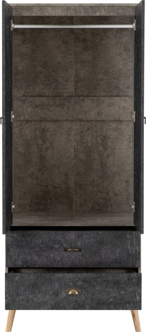 Nordic 2 Door 2 Drawer Wardrobe Concrete Effect/Charcoal