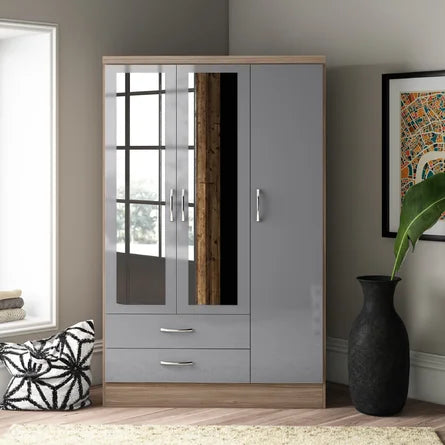 Nevada 3 Door 2 Drawer Mirrored Wardrobe Gloss