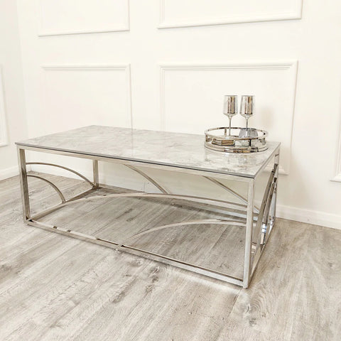 Stella Chrome Coffee Table with Stomach Ash Grey Sintered Top