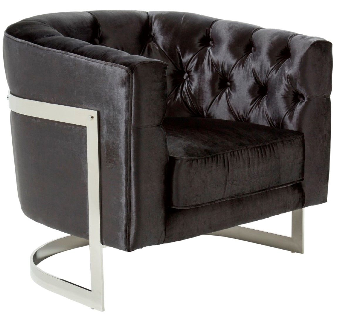 Leah Black With Silver Velvet Accent Chair Was £ 499.99 Now Half Price