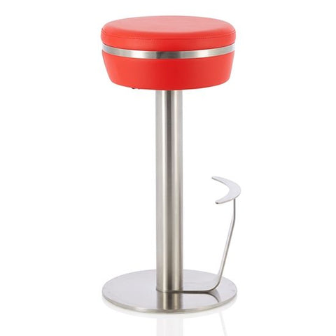 Lotti Red Faux Leather Fixed Bar Height Bar Stools In Pair
