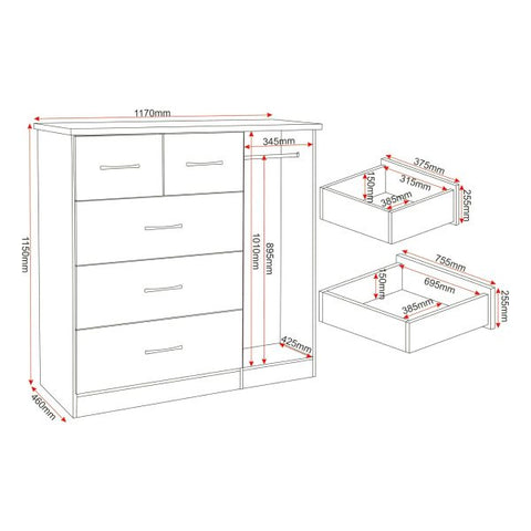 Nevada 5 Drawer Low Wardrobe