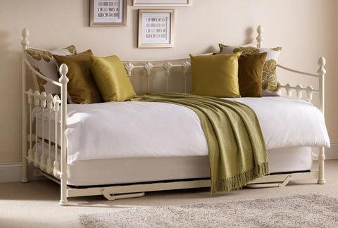 Versailles Stone White Metal Guest Day Bed and Trundle - 3ft Single